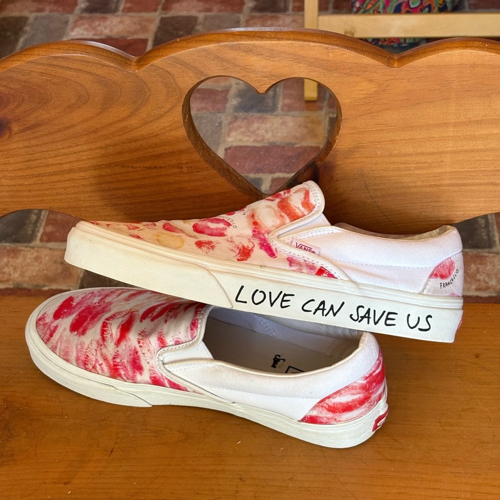 Vans Red and Pink Lip Print Slip-On Sneakers - Picture 3 of 7